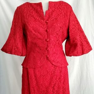 1960s vintage Carol Craig red lace suit